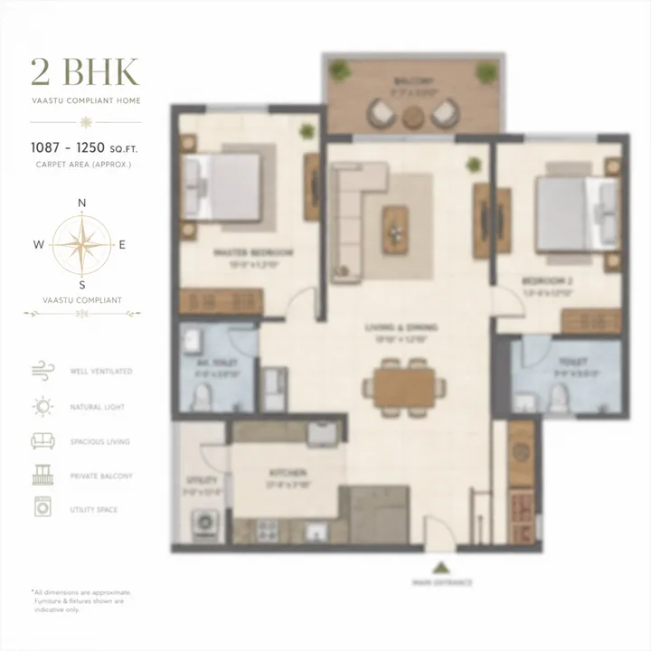 HM @ Yelahanka 2 BHK Vaastu-compliant floor plan layout