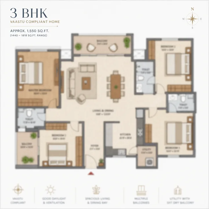 HM @ Yelahanka 3 BHK Vaastu-compliant floor plan layout